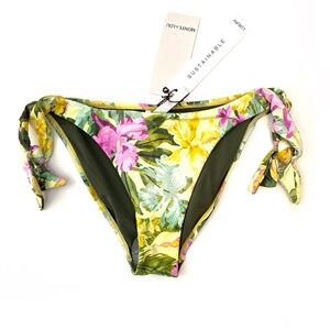 Monte & Lou Bagged Out Side Tie Swim Bottoms NWT Floral Green Yellow Purple